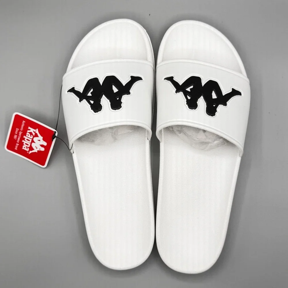 Kappa Authentic Adam 2 Slides White Black Sandals 303GAD0 Mens Size 10.5 US